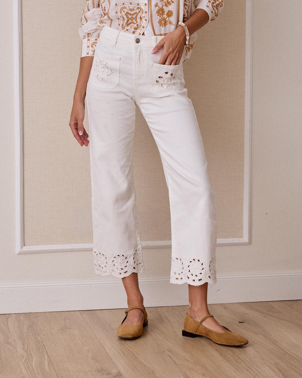 Vesta Embroidered Denim Pants