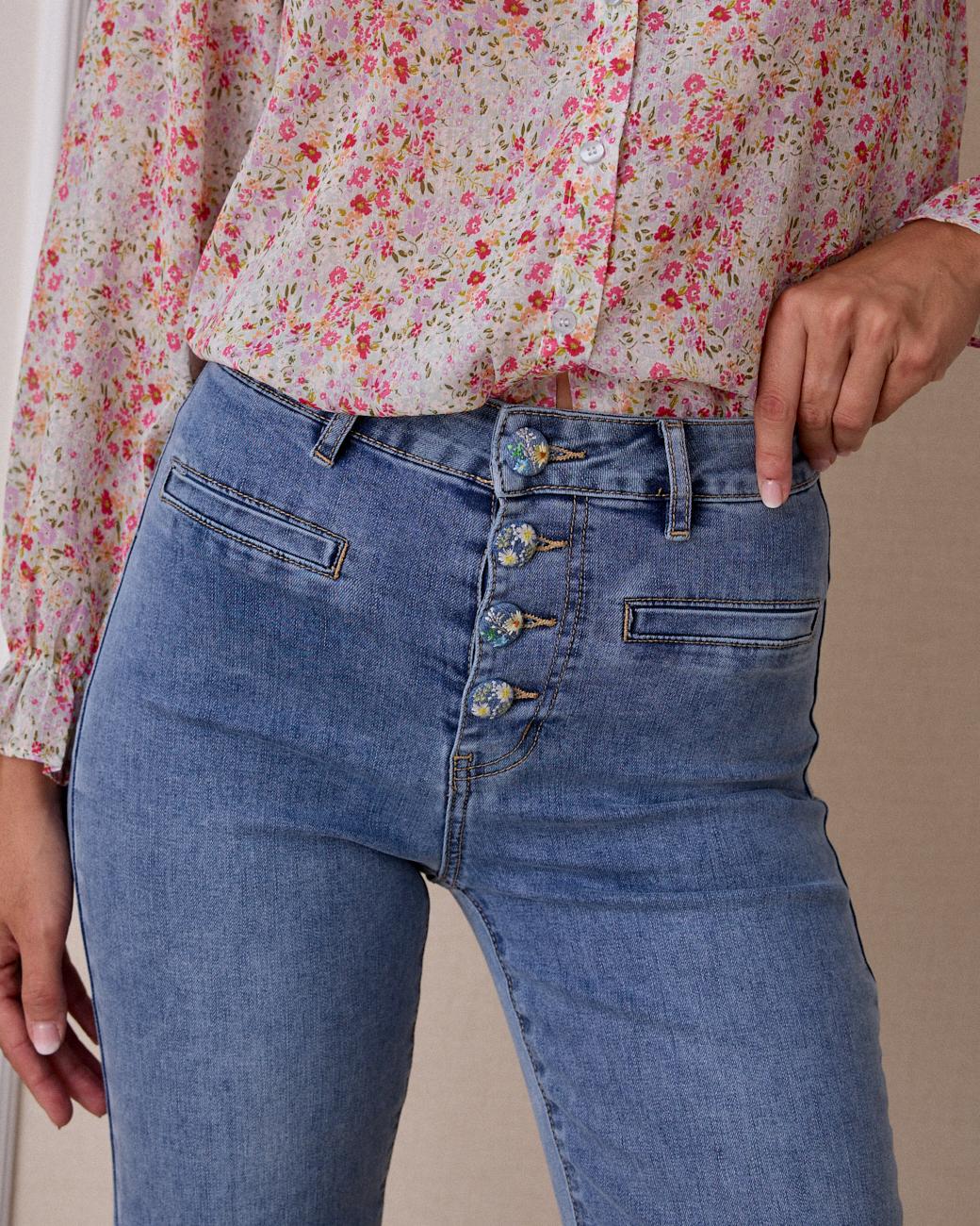 Thea Denim Pants with Buttons